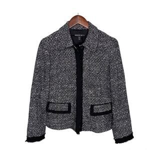 Women's Lafayette 148 New York Wool Blend Tweed Blazer Jacket Black White Size 6